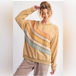 Easel Tan and Orange Crewneck Sweater with Diagonal Stripes